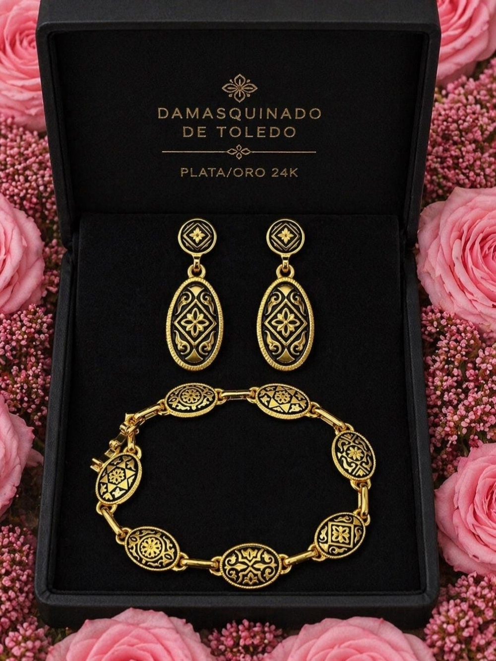 Gold-Plated Oval Bracelet & Earring Set